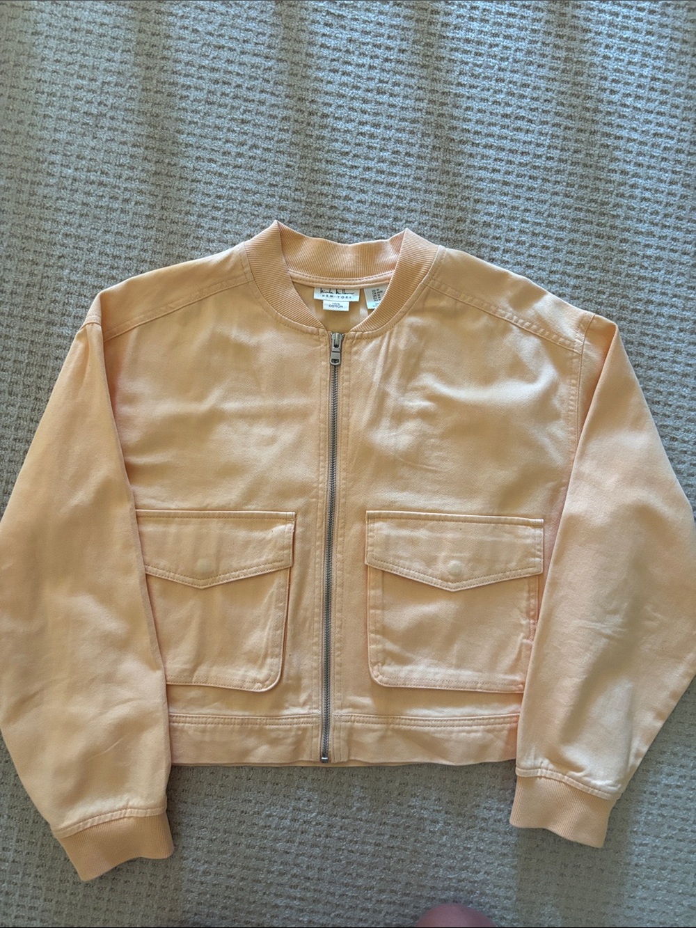 Nicole Miller Peach-Tone Front-Zip Bomber Jacket